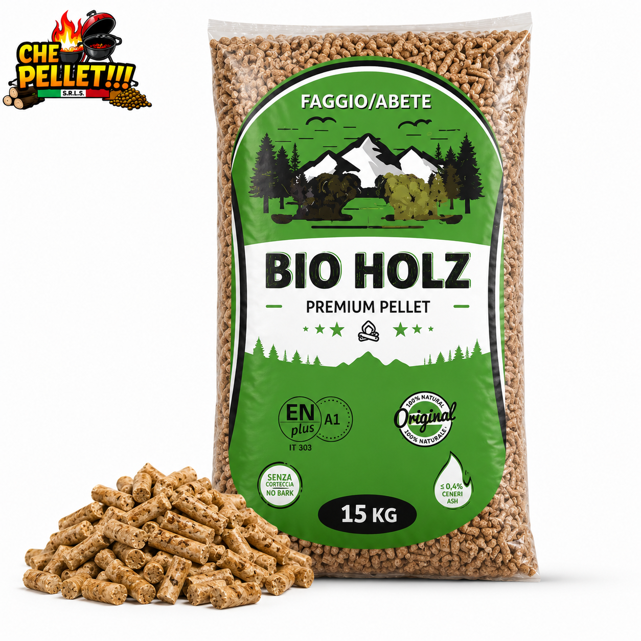 Pellet Bio Holz Premium ENplus A1 Abete e Faggio Bancale 72 Sacchi da 15 kg