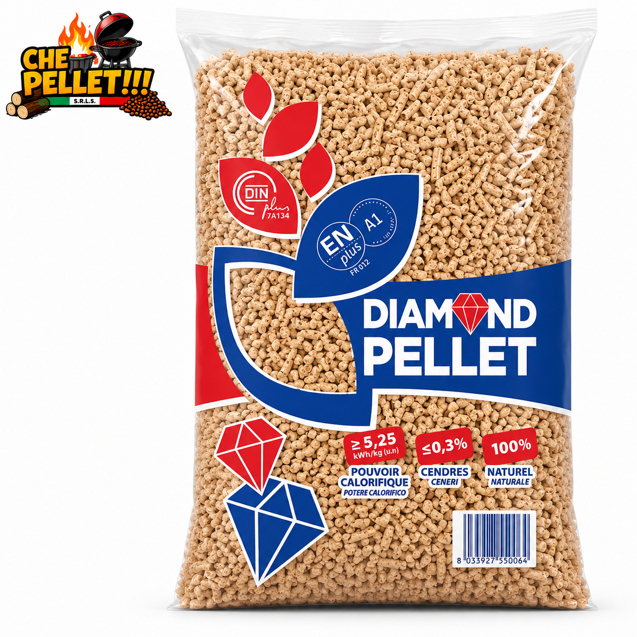 Pellet Diamond ENplus A1 100% Abete Bancale 72 Sacchi da 15 kg Cenere 0,3%